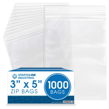 Spartan Industrial 3 X 5 1000 Count 2 Mil Clear Reclosable Zip Plastic Poly Bags With Resealable Lock Seal Zipper