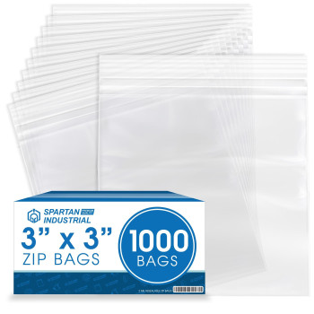 Spartan Industrial 3 X 3 1000 Count 2 Mil Clear Reclosable Zip Plastic Poly Bags With Resealable Lock Seal Zipper