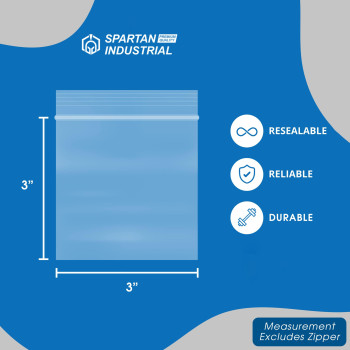 Spartan Industrial 3 X 3 1000 Count 2 Mil Clear Reclosable Zip Plastic Poly Bags With Resealable Lock Seal Zipper