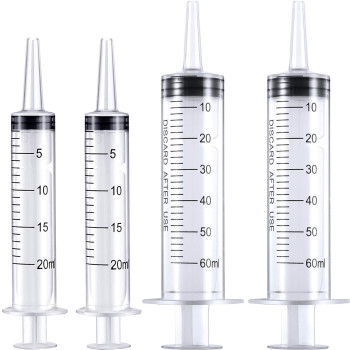 Frienda Large Plastic Syringe 4 Pack Measuring Syringe Tools Dispensing Multiple Uses 20 Ml And 60 Ml