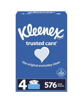 Kleenex Trusted Care Everyday Facial Tissues 4 Rectangular Boxes 144 Tissues Per Box 576 Tissues Total