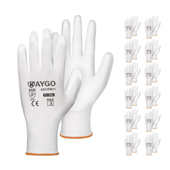 Kaygo Safety Work Gloves Pu Coated12 Pairs Kg11Pb Seamless Knit Glove With Polyurethane Coated Smooth Grip On Palm Fingers