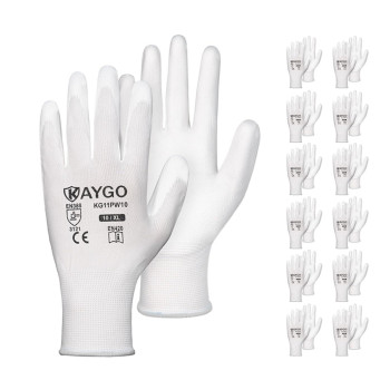 Kaygo Safety Work Gloves Pu Coated12 Pairs Kg11Pb Seamless Knit Glove With Polyurethane Coated Smooth Grip On Palm Fingers