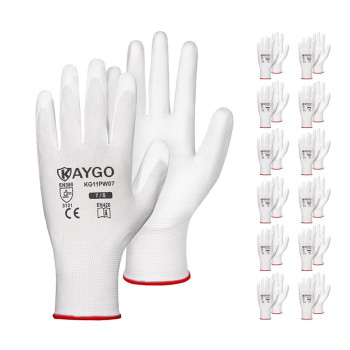 Kaygo Safety Work Gloves Pu Coated12 Pairs Kg11Pb Seamless Knit Glove With Polyurethane Coated Smooth Grip On Palm Fingers