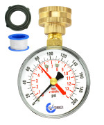 Carbo Instruments 212 Pressure Gauge Water Pressure Test Gauge 34 Female Hose Thread 0200 Psi With Red Pointer