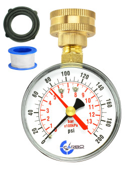 Carbo Instruments 212 Pressure Gauge Water Pressure Test Gauge 34 Female Hose Thread 0200 Psi With Red Pointer