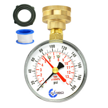 Carbo Instruments 212 Pressure Gauge Water Pressure Test Gauge 34 Female Hose Thread 0200 Psi With Red Pointer