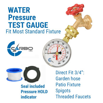 Carbo Instruments 212 Pressure Gauge Water Pressure Test Gauge 34 Female Hose Thread 0200 Psi With Red Pointer