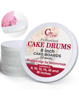 Cake Boards By Cakebon Sturdy 12 Inch Cake Drums 8 Inch Cake Board Professional Fully Wrapped Edges White 12Pack 8 Inch