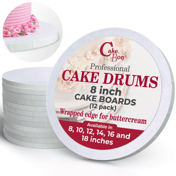 Cake Boards By Cakebon Sturdy 12 Inch Cake Drums 8 Inch Cake Board Professional Fully Wrapped Edges White 12Pack 8 Inch