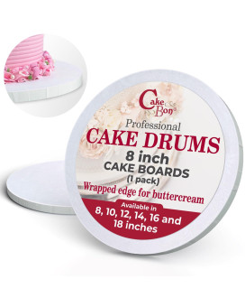 Cakebon Cake Boards Sturdy 12 Inch Cake Drums 8 Inch Cake Board Professional Fully Wrapped Edges White 1Pack 8 Inch Cake D