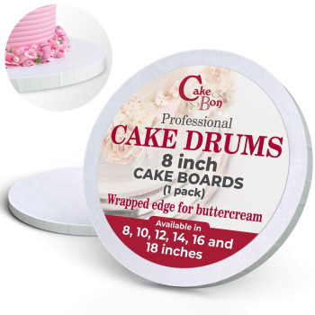 Cakebon Cake Boards Sturdy 12 Inch Cake Drums 8 Inch Cake Board Professional Fully Wrapped Edges White 1Pack 8 Inch Cake D