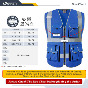 Jksafety 10 Pockets Blue Color Safety Vest Zipper Front With High Reflective Strips Meets Ansiisea Standards 88Blue Large