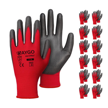 Kaygo Safety Work Gloves Pu Coated12 Pairs Seamless Knit Glove With Polyurethane Coated Smooth Grip On Palm Fingers For Men