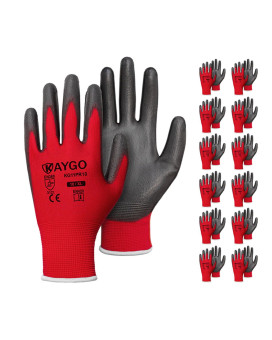 Kaygo Safety Work Gloves Pu Coated12 Pairs Seamless Knit Glove With Polyurethane Coated Smooth Grip On Palm Fingers For Men