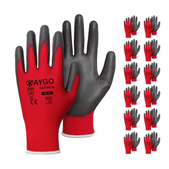 Kaygo Safety Work Gloves Pu Coated12 Pairs Seamless Knit Glove With Polyurethane Coated Smooth Grip On Palm Fingers For Men