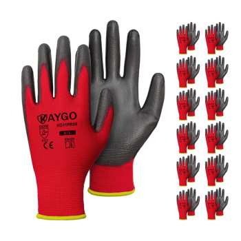 Kaygo Safety Work Gloves Pu Coated12 Pairs Seamless Knit Glove With Polyurethane Coated Smooth Grip On Palm Fingers For Men