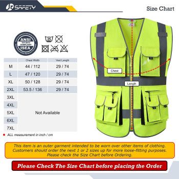 Jksafety 10 Pockets Class 2 High Visibility Zipper Front Safety Vest Yellow With High Reflective Strips Meets Ansiisea Standard