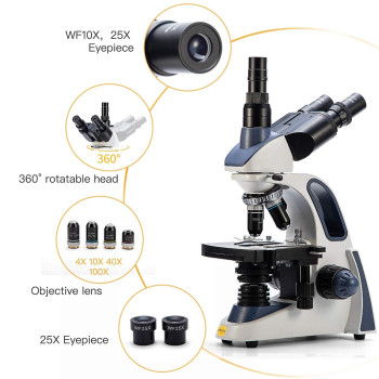 Swift Sw380T 40X2500X Researchgrade Trinocular Compound Lab Microscope With 13Mp Camera And Software Windows And Mac Compatib