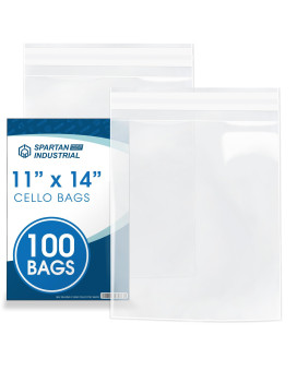 Spartan Industrial 11 X 14 100 Count Crystal Clear Resealable Cello Poly Bags For Packaging Clothing T Shirts Self