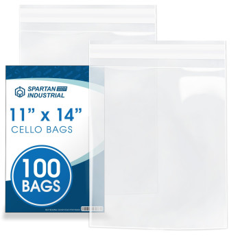 Spartan Industrial 11 X 14 100 Count Crystal Clear Resealable Cello Poly Bags For Packaging Clothing T Shirts Self