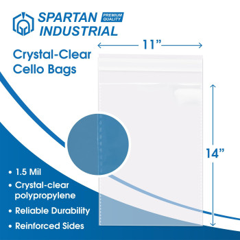 Spartan Industrial 11 X 14 100 Count Crystal Clear Resealable Cello Poly Bags For Packaging Clothing T Shirts Self