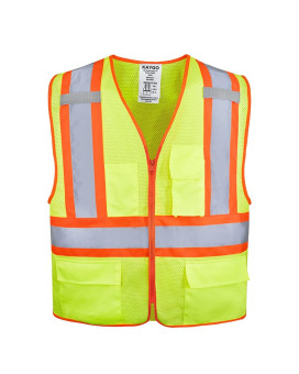 Kaygo High Visibility Safety Vests Kg0100 Reflective Vest With Pockets And Zipper Ansi Type R Class 2 Not Frxl Yellow