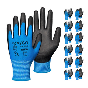 Kaygo Safety Work Gloves Pu Coated12 Pairs Kg11Pb Seamless Knit Glove With Polyurethane Coated Smooth Grip On Palm Fingers