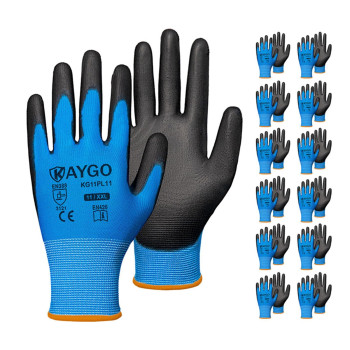 Kaygo Safety Work Gloves Pu Coated12 Pairs Kg11Pb Seamless Knit Glove With Polyurethane Coated Smooth Grip On Palm Fingers