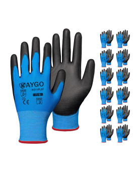 Kaygo Safety Work Gloves Pu Coated12 Pairs Kg11Pb Seamless Knit Glove With Polyurethane Coated Smooth Grip On Palmfingers F