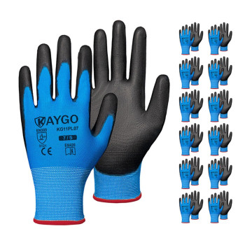 Kaygo Safety Work Gloves Pu Coated12 Pairs Kg11Pb Seamless Knit Glove With Polyurethane Coated Smooth Grip On Palmfingers F