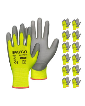 Kaygo Safety Work Gloves Pu Coated12 Pairs Kg11Pb Seamless Knit Glove With Polyurethane Coated Smooth Grip On Palm Fingers