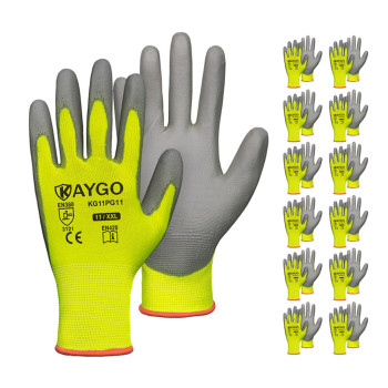 Kaygo Safety Work Gloves Pu Coated12 Pairs Kg11Pb Seamless Knit Glove With Polyurethane Coated Smooth Grip On Palm Fingers