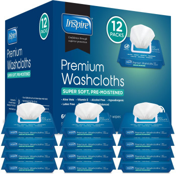 Inspire Adult Wet Wipes Adult Wash Cloths Adult Wipes For Incontinence Cleansing 8X12 600 Count 12 Packs Of 50