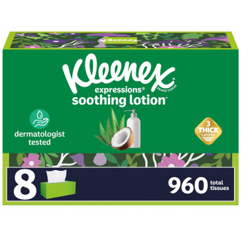 Kleenex Lotion Facial Tissues With Coconut Oil 4 Flat Boxes 180 Tissues Per Box 3Ply