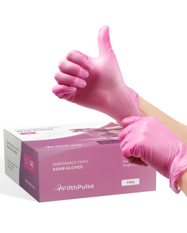 Fifthpulse Pink Vinyl Disposable Gloves Medium 50 Pack Latex Free Powder Free Medical Exam Gloves Surgical Home Cleaning