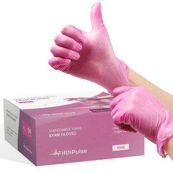 Fifthpulse Pink Vinyl Disposable Gloves X Large 50 Pack Latex Free Powder Free Medical Exam Gloves Surgical Home Cleaning