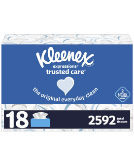 Kleenex Expressions Trusted Care Facial Tissues 18 Boxes 144 Tissues Per Box 2Ply 2592 Total Tissues