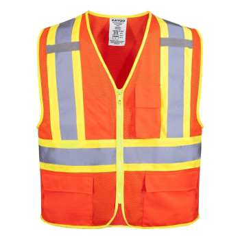 Kaygo High Visibility Safety Vests Kg0100 Reflective Vest With Pockets And Zipper Ansi Type R Class 2 Not Frorange Xl