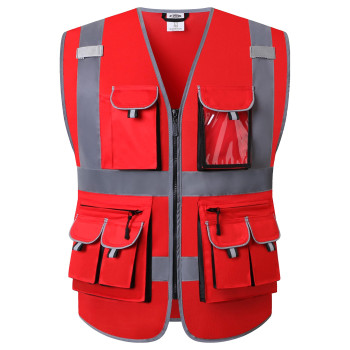 Jksafety 10 Pockets High Visibility Zipper Front Red Safety Vest With High Reflective Strips Meets Ansiisea Standards Xxlarge