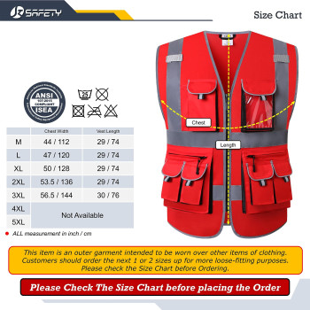 Jksafety 10 Pockets High Visibility Zipper Front Red Safety Vest With High Reflective Strips Meets Ansiisea Standards Xxlarge