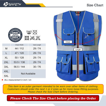 Jksafety 10 Pockets High Visibility Zipper Front Blue Safety Vest With High Reflective Strips Meets Ansiisea Standards 3Xlarg