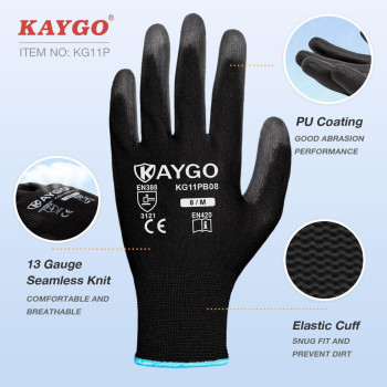 Kaygo Safety Work Gloves Pu Coated60 Pairs Kg11Pb Seamless Knit Glove With Polyurethane Coated Smooth Grip On Palmfingers F