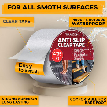 Grip Tape Heavy Duty Anti Slip Tape Clear Outdoorindoor 4In35Ft Non Slip Rollstickers Easy To Cut Waterproof For Bathtub