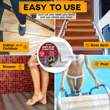 Grip Tape Heavy Duty Anti Slip Tape Clear Outdoorindoor 4In35Ft Non Slip Rollstickers Easy To Cut Waterproof For Bathtub