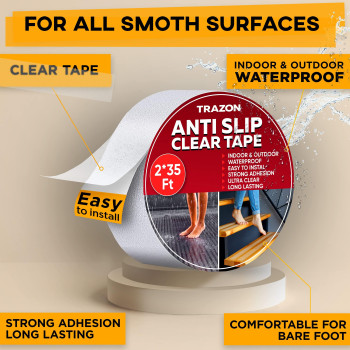 Grip Tape Heavy Duty Anti Slip Tape Clear Outdoorindoor 2In35Ft Non Slip Rollstickers Easy To Cut Waterproof For Bathtub