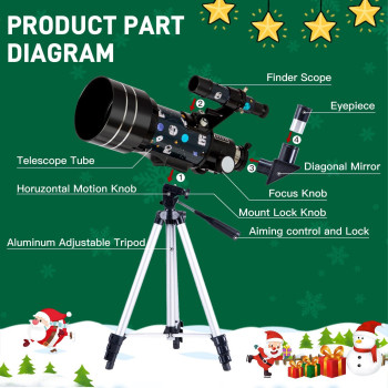 Telescope For Adults Astronomy 70Mm Aperture 300Mm Focal Length Portable Astronomical Telescope For Beginners Age Over 8 Years