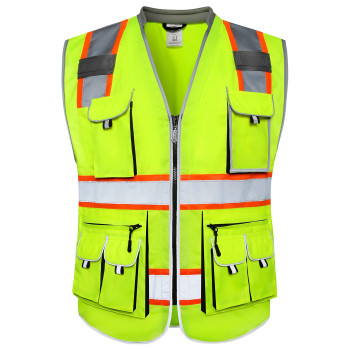 Jksafety 10 Pockets Class 2 Hivis Zipper Front Safety Vest Cushioned Collar High Reflective Tapes With Extended Neon Orange