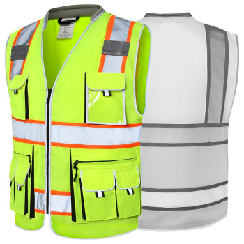 Jksafety 10 Pockets Class 2 Hivis Zipper Front Safety Vest Cushioned Collar High Reflective Tapes With Extended Neon Orange