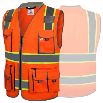 Jksafety 10 Pockets Class 2 Hivis Zipper Front Safety Vest Cushioned Collar High Reflective Tapes With Extended Neon Yellow